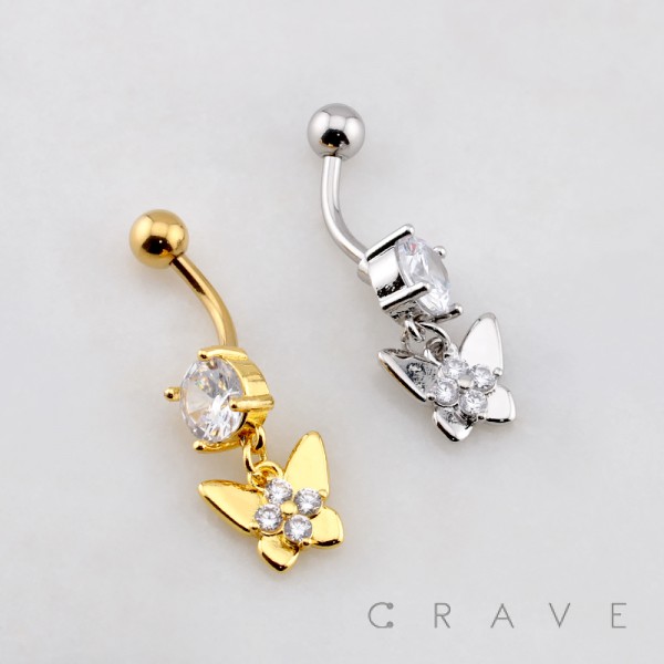 BUTTERFLY MULTI CZ BELLY BUTTON NAVEL RING 316L SURGICAL STEEL